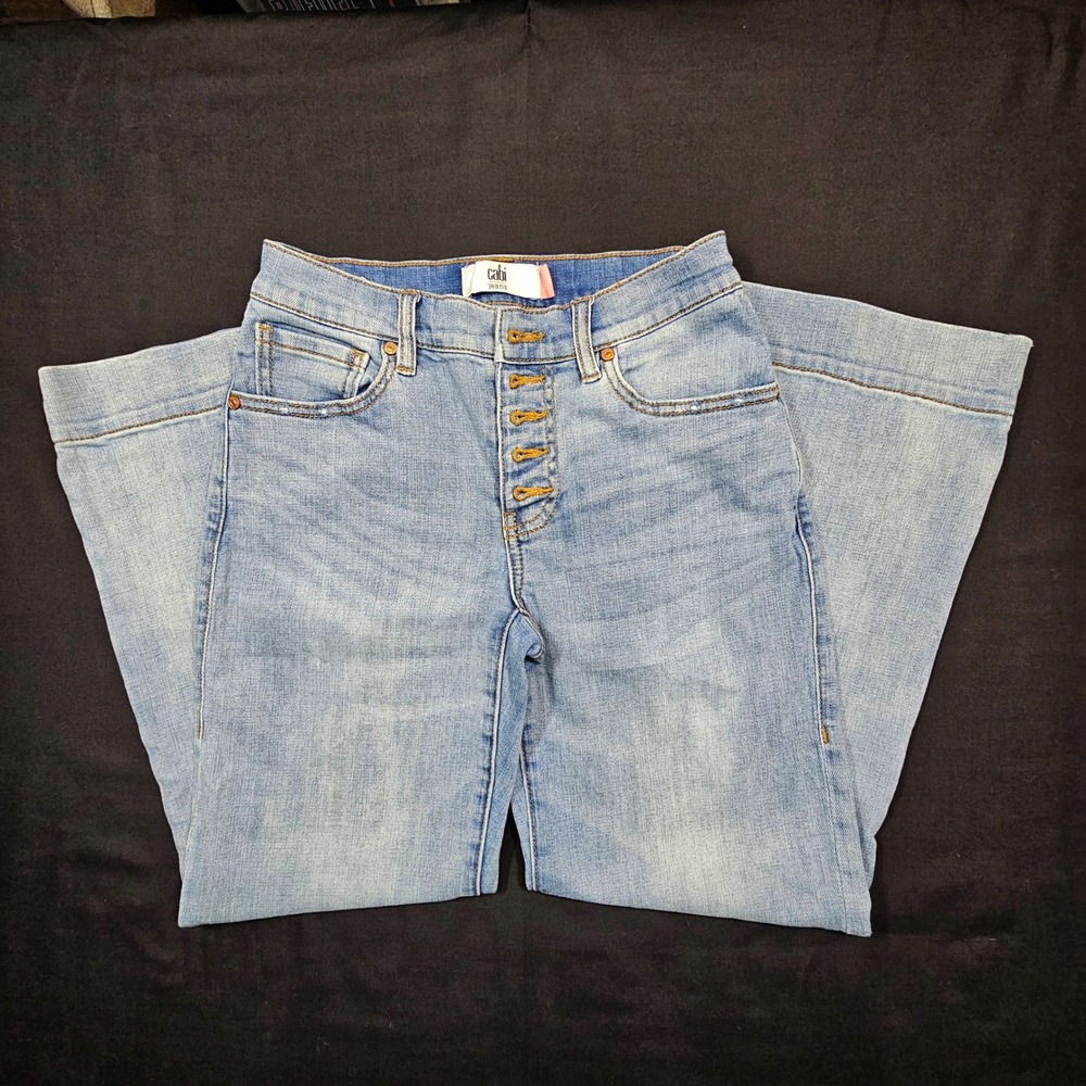CAbi Palm Beach Crop Jeans 6282 Size 0 Light Wash Wide Leg Button Fly Denim